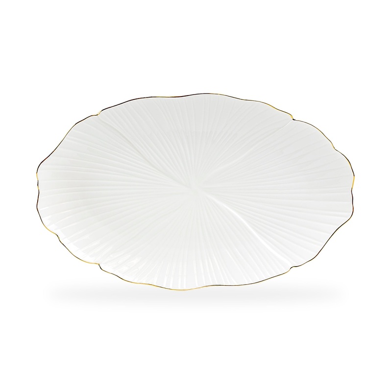 14.25″ Ginkgo Gold Luxe Fine Porcelain Oval Serving Platter – Large