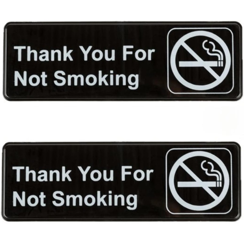 9″ x 3″ Thank you For Not Smoking Sign with Easy Peel Self-Adhesive White on Black Color Set of 2- Door Sign Waterproof Self Adhesive Store Signs Indoor/Outdoor Warning Marker Home Business Use