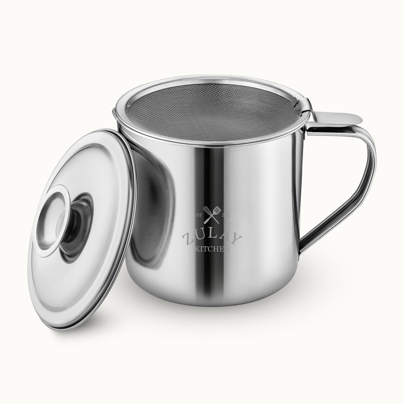 Stainless Steel Bacon Grease Container with Strainer
