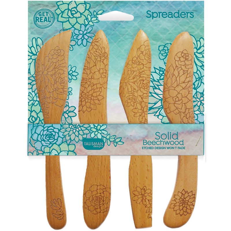 Talisman Designs Beechwood Spreaders, Succulent Collection, Set of 4