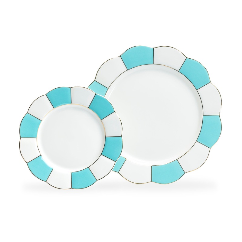 Turquoise and White Scallop Fine Porcelain Dessert/Dinner Plate