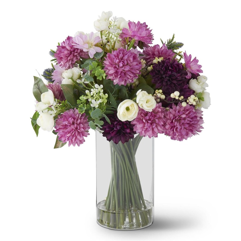 16″ Purple & White Perennials Spring Premade w/Faux Water