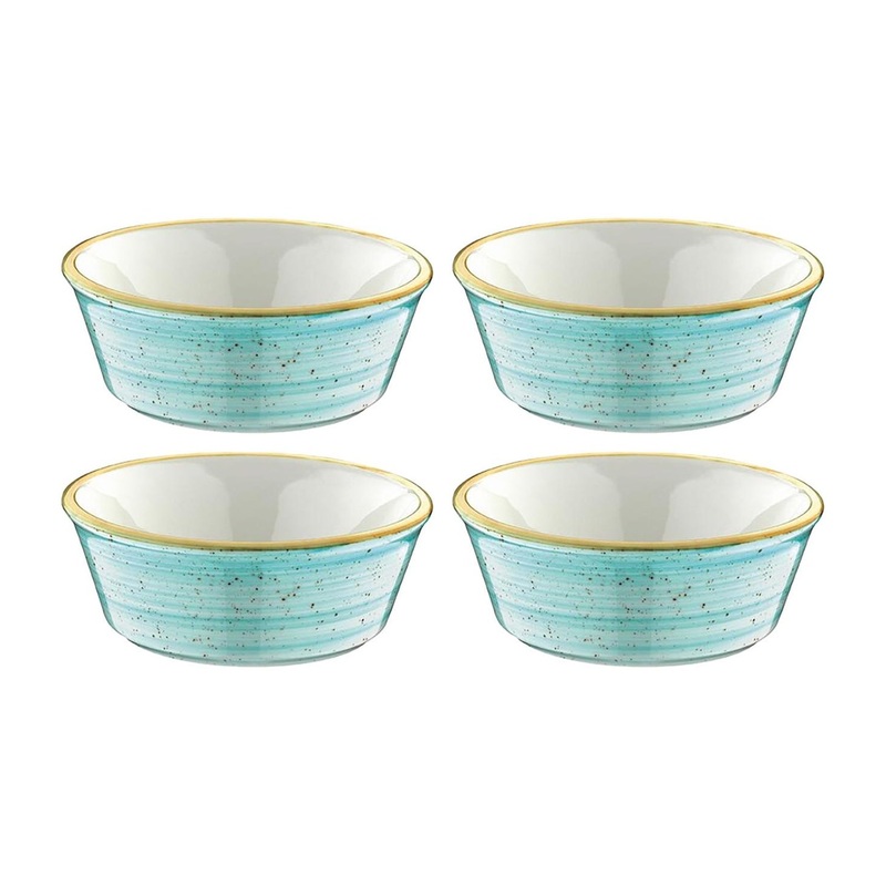 Aqua dia.4.75″ h:1.75″ 10 oz. Round Blue Porcelain Bowl (Set of 4)