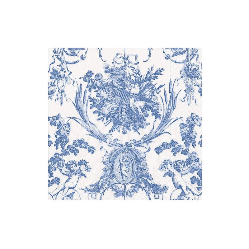 Caspari Romantic Toile Blue Boxed Cocktail Napkins – 40 Per Box
