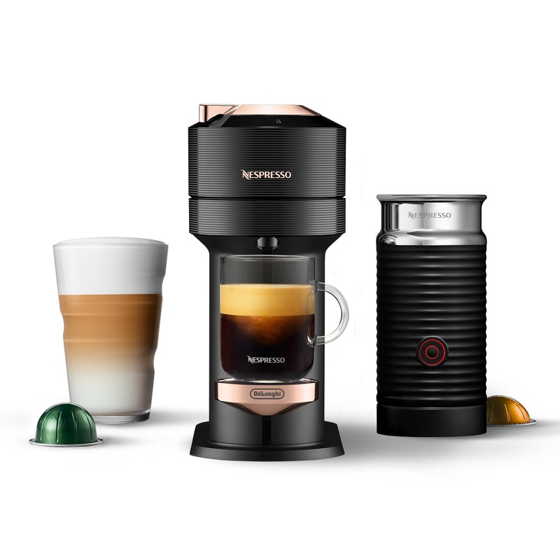 Nespresso Vertuo Next Premium Espresso Machine by DeLonghi with Aeroccino – Black Rose Gold