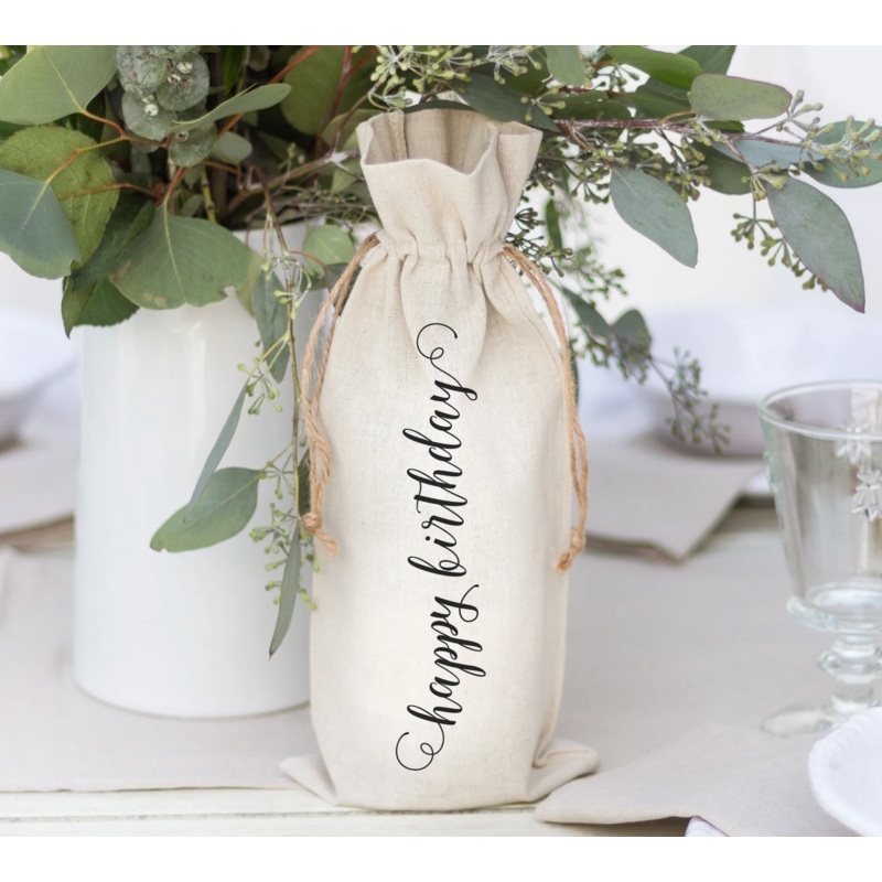 Porter Lane Home Happy BIrthday Wine Bag – White