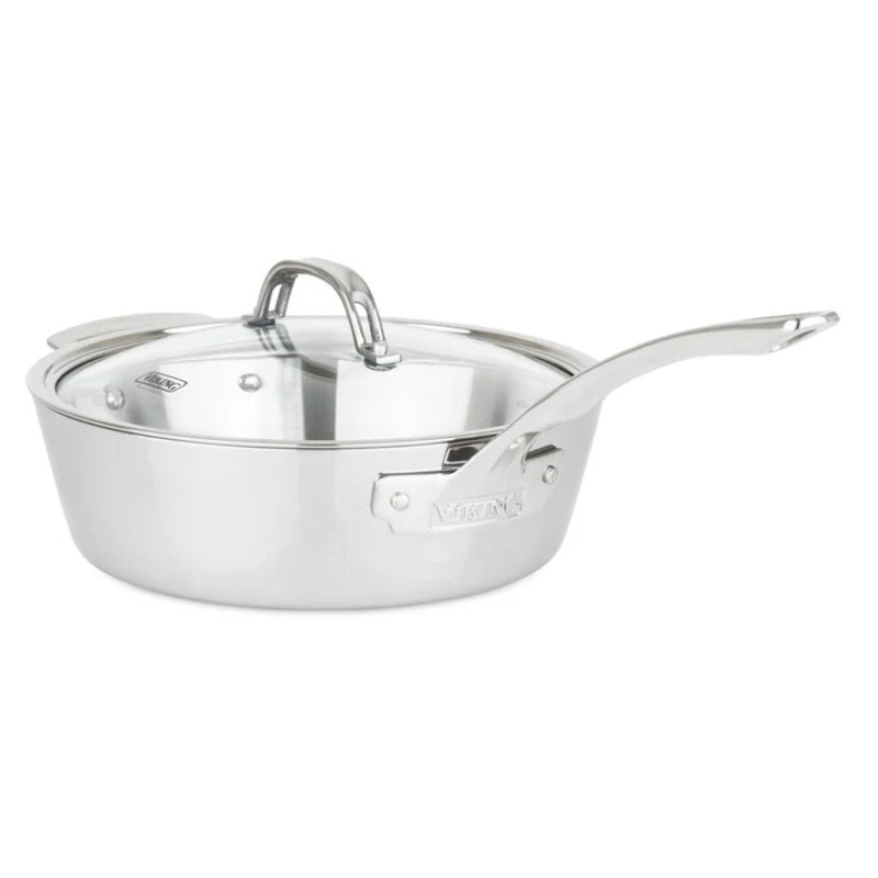 Viking Contemporary 3-Ply – 4.8 Qt. Saute Pan w/Lid + Helper Handle – Mirror Finish