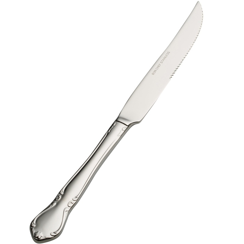 Bon Chef S1815 Queen Anne 9 15/16″ 13/0 Stainless Steel European Size Solid Handle Steak Knife – 12/Pack