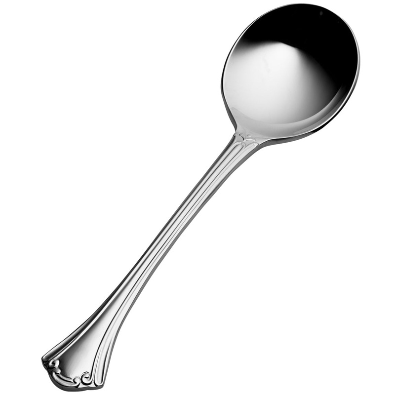 Bon Chef S2101 Breeze 6 1/4″ 18/10 Stainless Steel Extra Heavy Weight Bouillon Spoon – 12/Pack
