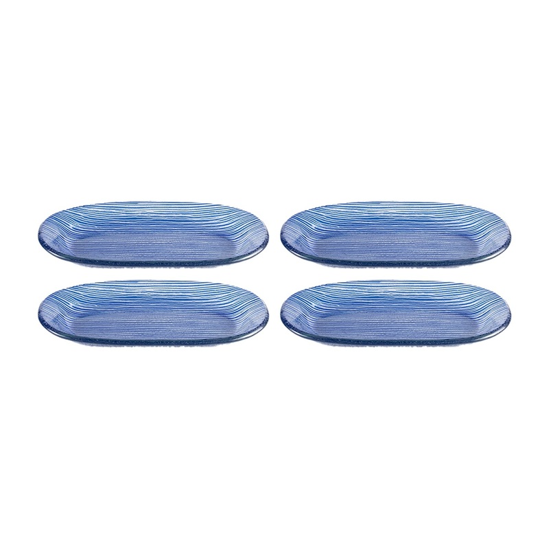 Glass Dinnerware 7.75″ x 4.25″ x h:0.5″ Oval Blue Glass Platter (Set of 4)
