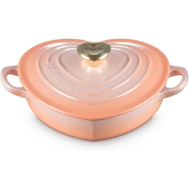 Le Creuset 1 1/4 Qt. Shallow Heart Cocotte w/Light Gold Heart Knob – Peche