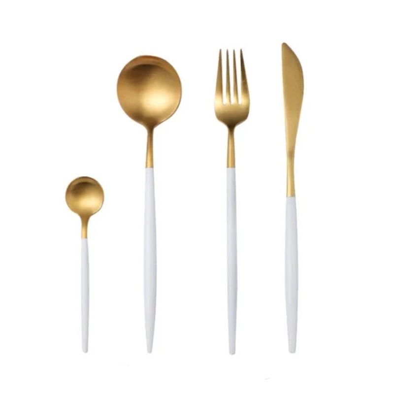 Stainless Steel Cutlery Set 4 Piece Set – White/Gold