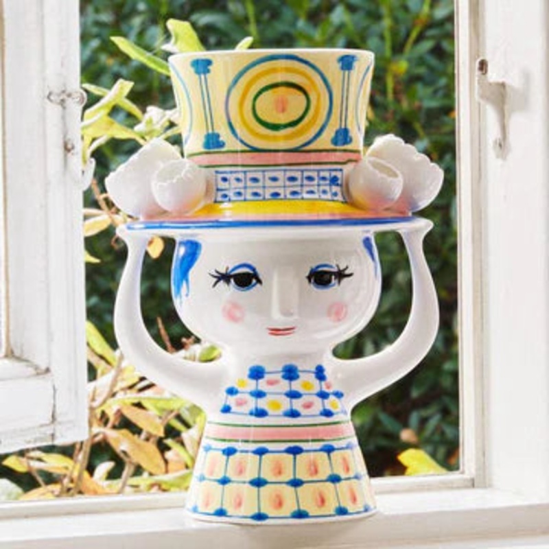 Bjrn Wiinblad Lady with Hat Vase, Blue, H: 8.1″