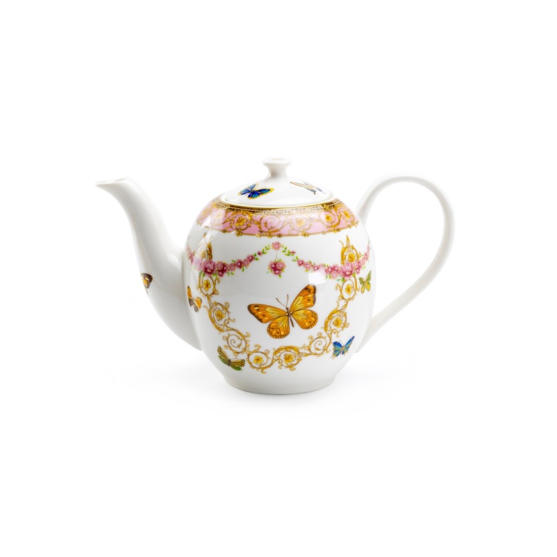 Butterflies with Pink Ornament Fine Porcelain Teapot