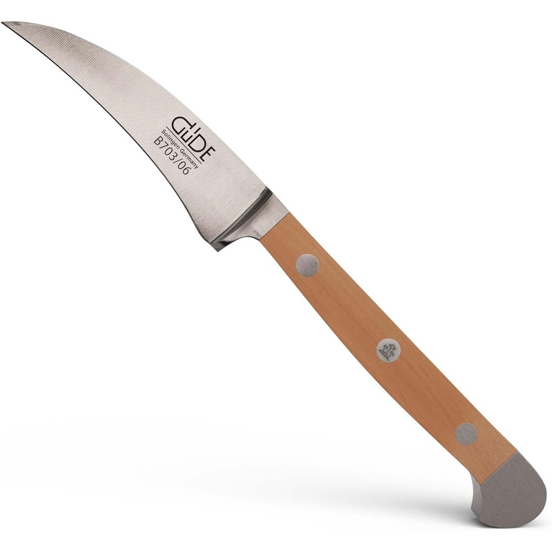 Gde Alpha Pear Series – 2″ Forged Double Bolster Bird’s Beak Knife, Luxury Pear Wood Handle