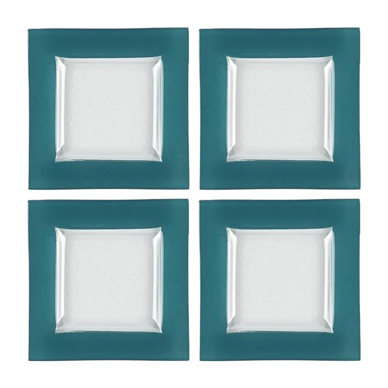 Glass Dinnerware 6″ x 6″ Square Blue Glass Plate (Set of 4)