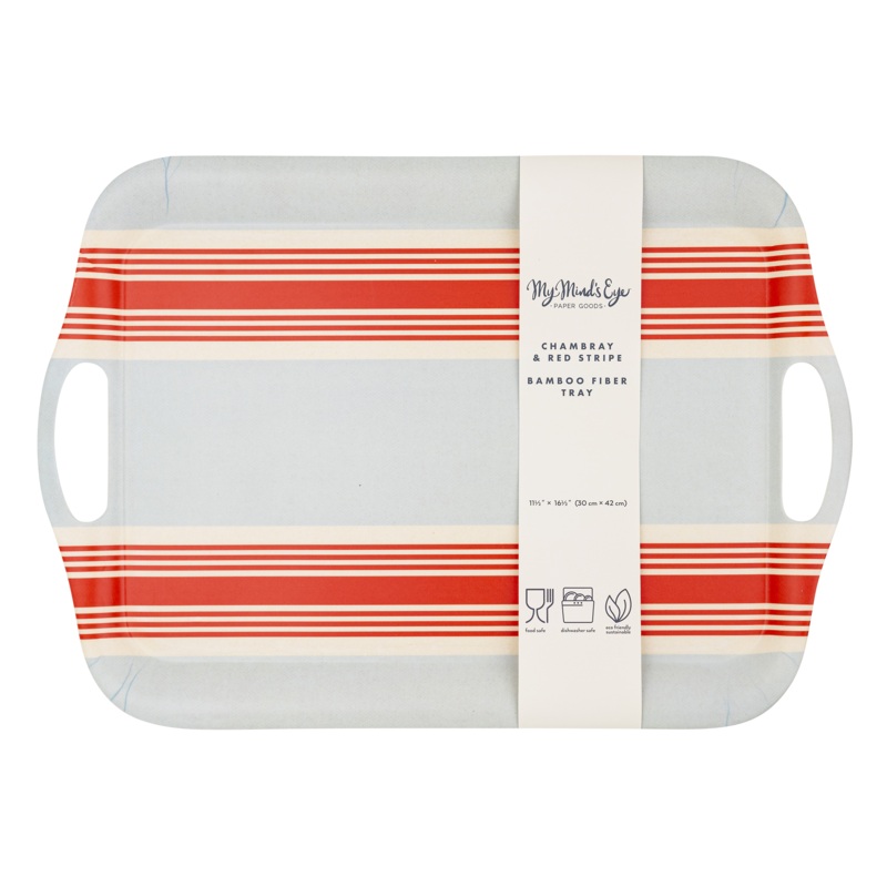 Hamptons Striped Chambray and Red Bamboo Tray