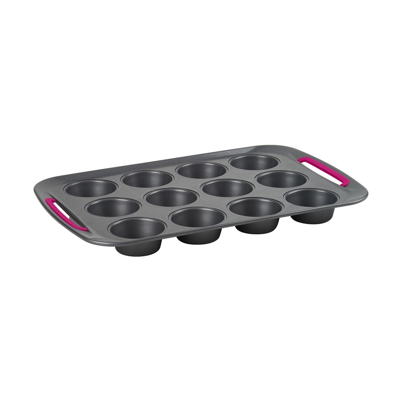 Trudeau Nonstick Carbon Steel 12 Cavity Metal Muffin Pan, Gray