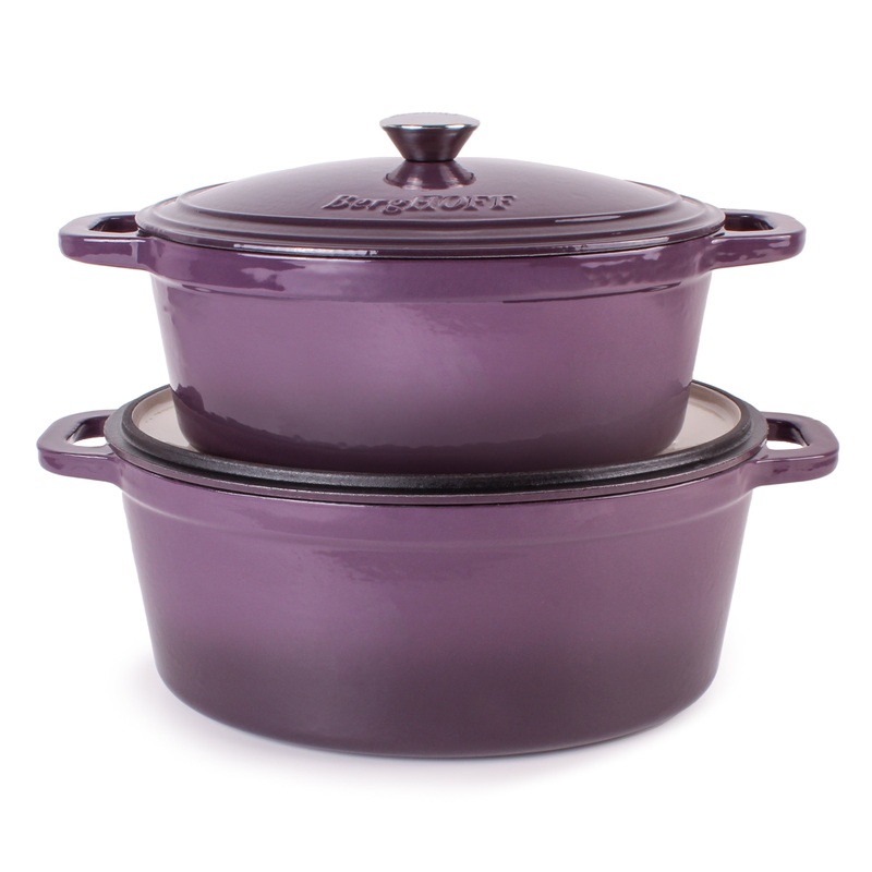 BergHOFF Neo 4Pc Cast Iron Cookware Set, 5qt. & 8qt. Oval Dutch Ovens, Matching Lids, Purple
