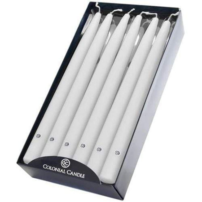 Colonial Candle Hand Dipped Taper 12in – White (Set of 12)