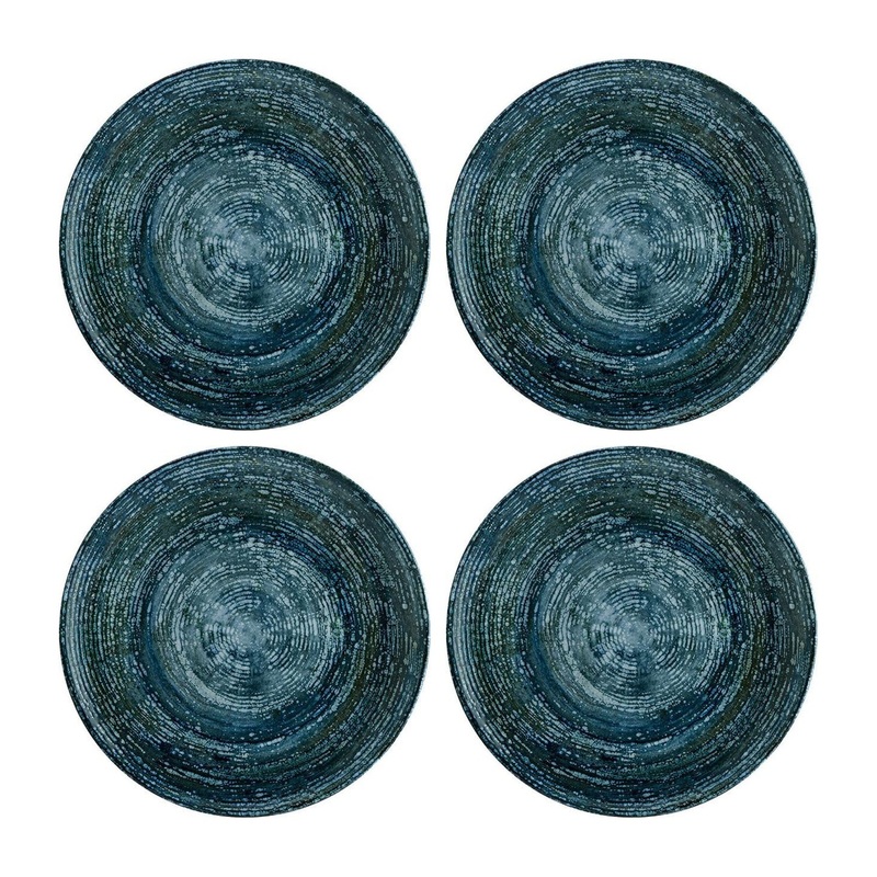 Patera Denim dia.8.25″ Round Decorated Porcelain Plate (Set of 4)