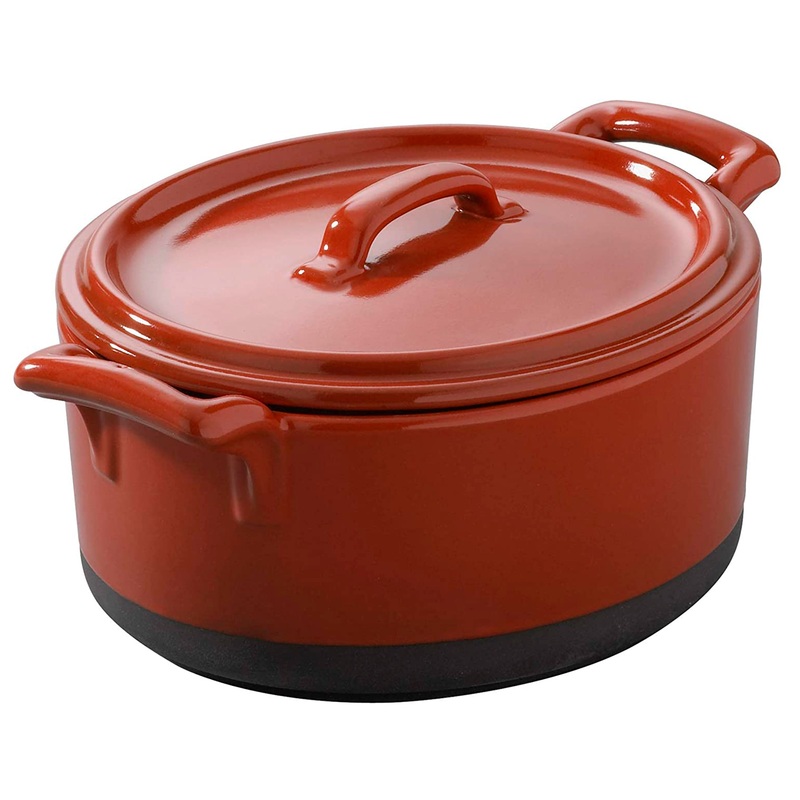 Revol Eclipse Belle Cuisine Porcelain Oval Cocotte with Lid Pepper Red, 15.7-Oz