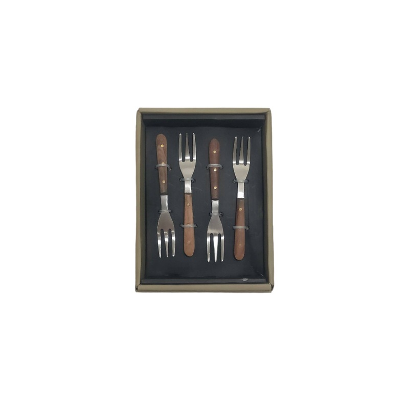 Cocktail Forks w/ Wood Handles in Giftbox – S/4