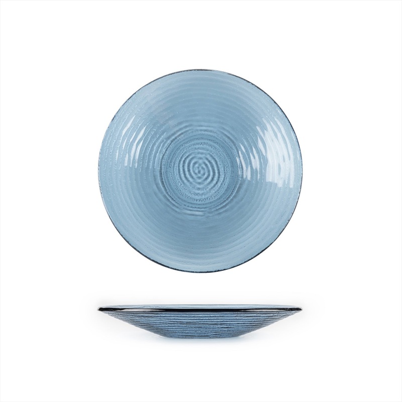 Glass Dinnerware dia.11.75″ h:1.5″ 32 oz. Round Transparent Blue Glass Bowl