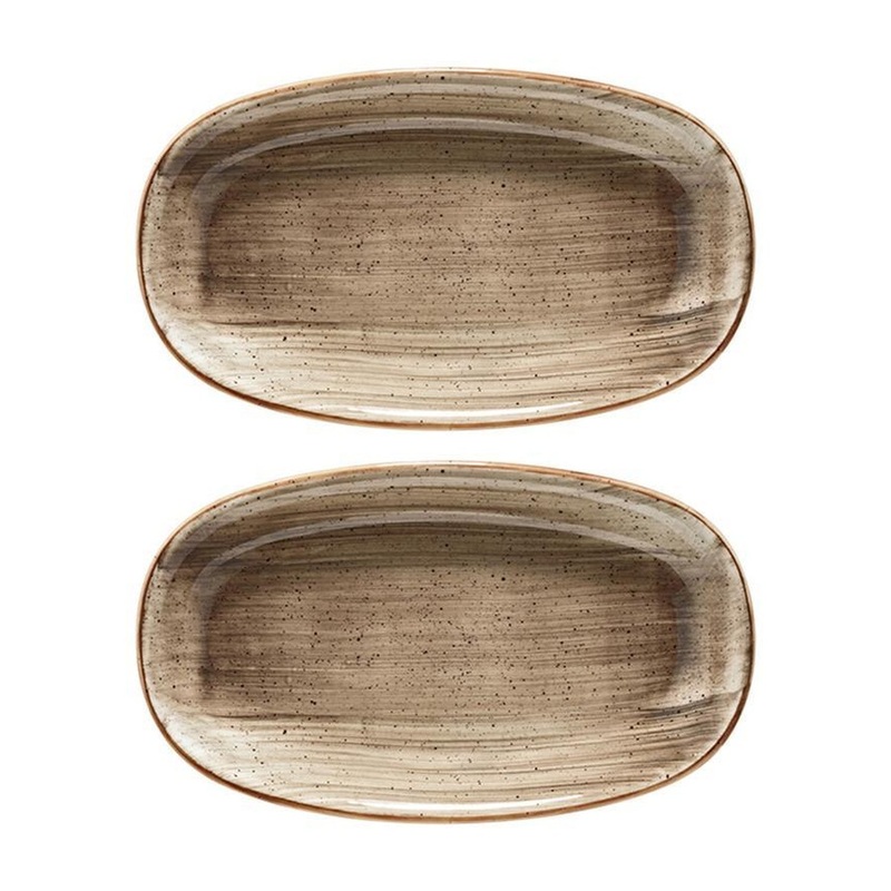 Terrain 6″ x 3.5″ x h:0.75″ Oval Brown Porcelain Platter (Set of 2)