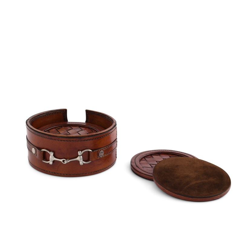 Vagabond House Premium Genuine Leather Coaster Set Bit – Set of 6
