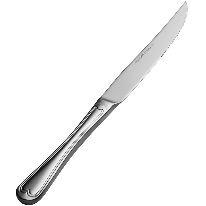 Bon Chef S615 Victoria 9 3/4″ 13/0 Stainless Steel European Size Solid Handle Steak Knife – 12/Pack