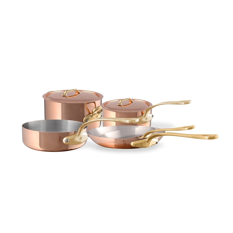 Mauviel M’Heritage M’200 B 8-Piece Copper Cookware Set With Brass Handles