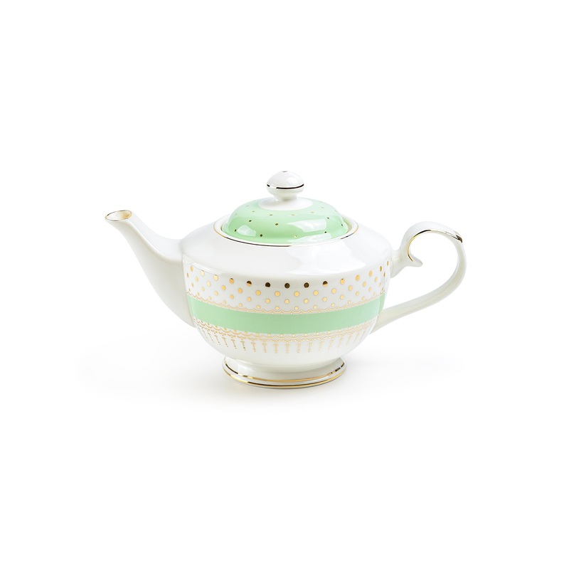 Mint Green Stripe with Gold Dots Fine Porcelain Teapot