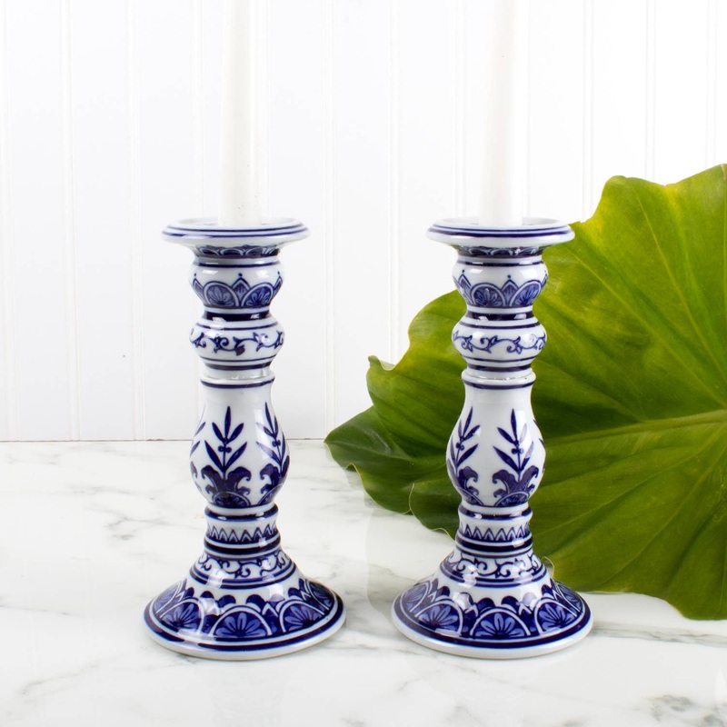 Blue Chinoiserie Candlestick Set – Small