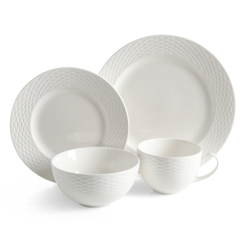 Martha Stewart Maepoole Porcelain Embossed 16-Piece Dinnerware Set